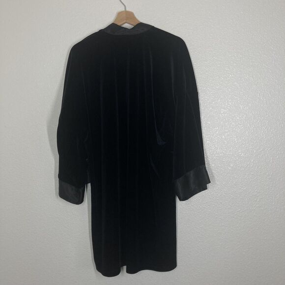 Jonquil by Diane Samandi Kimono Robe Small Black Velvet Satin Trim 3/4 Sleeve - Picture 10 of 14